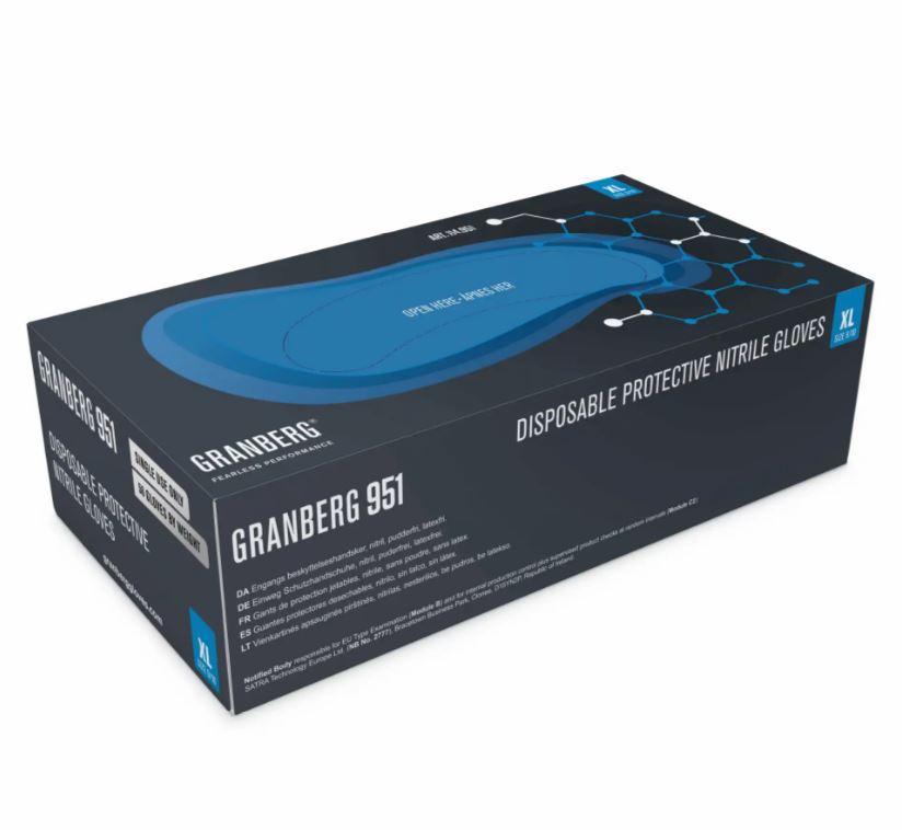 Guante desechable de nitrilo de alta resistencia Granberg 951, 30 cm, acabado texturizado, 11,5 gr, 0,20 mm espesor