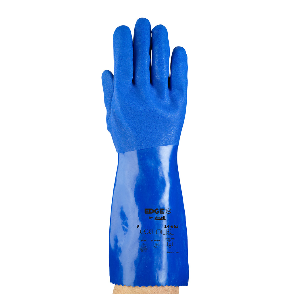 ​​​​​​Guant de pvc blau Ansell Edge 14-663, 36 cm.