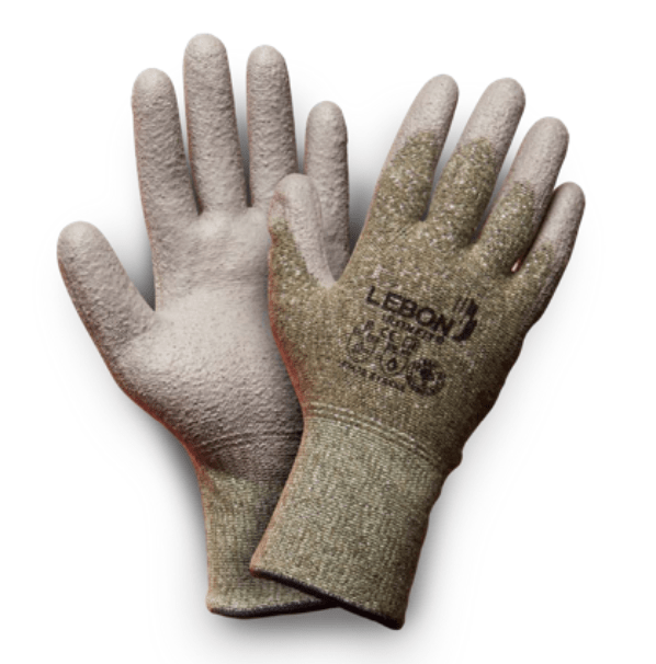 Guant Lebon Ironfit, Limp PU gris sobre fil de polietilè d'alta densitat, acer i para aramida, tall nivell E, calor de contacte 1.