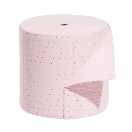 [MAT303] Rollo precortado absorbente Pig HazMat para químicos concentrados (ácido sulfúrico al 98%) y todo tipo de líquidos, 38 cmx46 metros, color rosa.