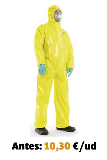 [4503000.S] ​​​Buzo desechable Spacel 3000 RA/EBJ - amarillo tipo 3,4,5 y 6, riesgos químicos y biológicos, talla S
