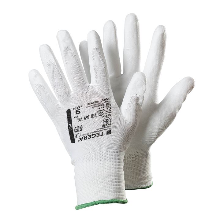 Guant Tegera 867 de poliuretà blanc sobre polièster, galga 13